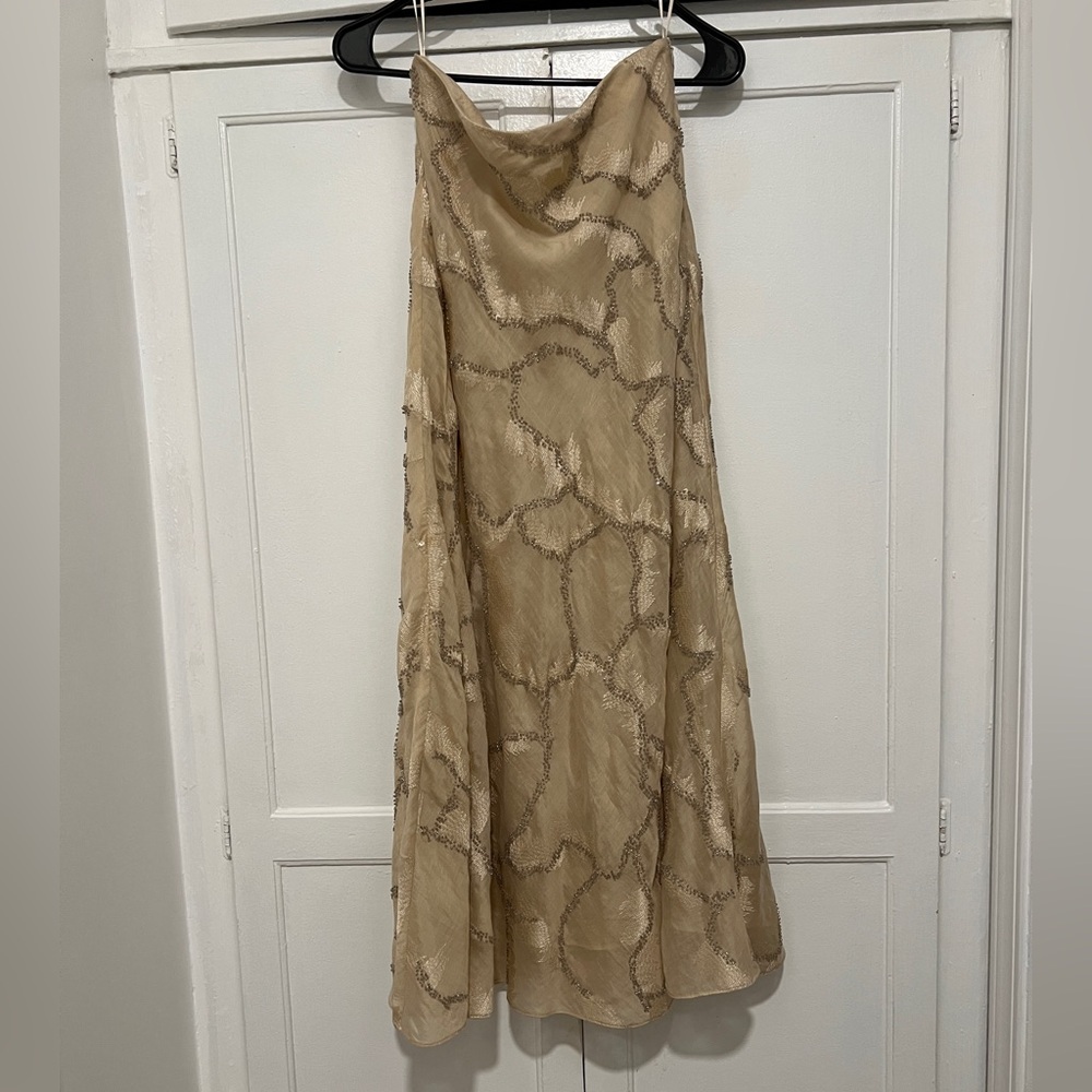 Zara NWT Beaded Embroidery Sand High-waisted Skirt